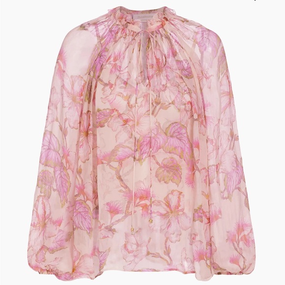 Zimmermann Coral Hibiscus Semi-sheer Floral Blouse Size 1 - Picture 3 of 15